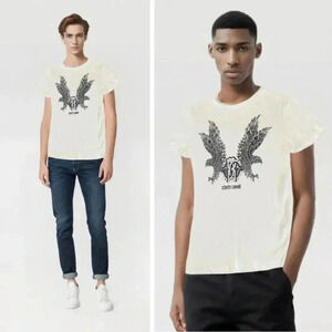 Roberto Cavalli Twin Eagle Logo Graphic Print Short Sleeve T-Shirt White